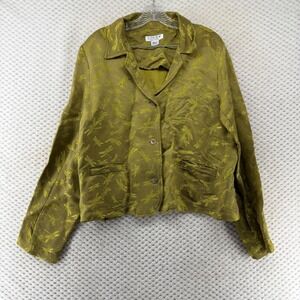 Citron Santa Monica Olive‎ Green Dragonfly Button Front Jacket Womens L